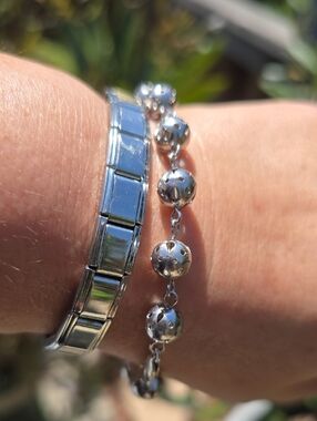 Polished Sterling Silver Bead Link Bracelet - Women